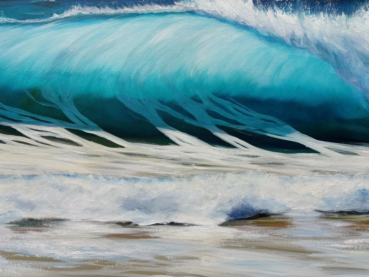 Turquoise Beach Wave III close up detail of an original wave painting on canvas for sale online