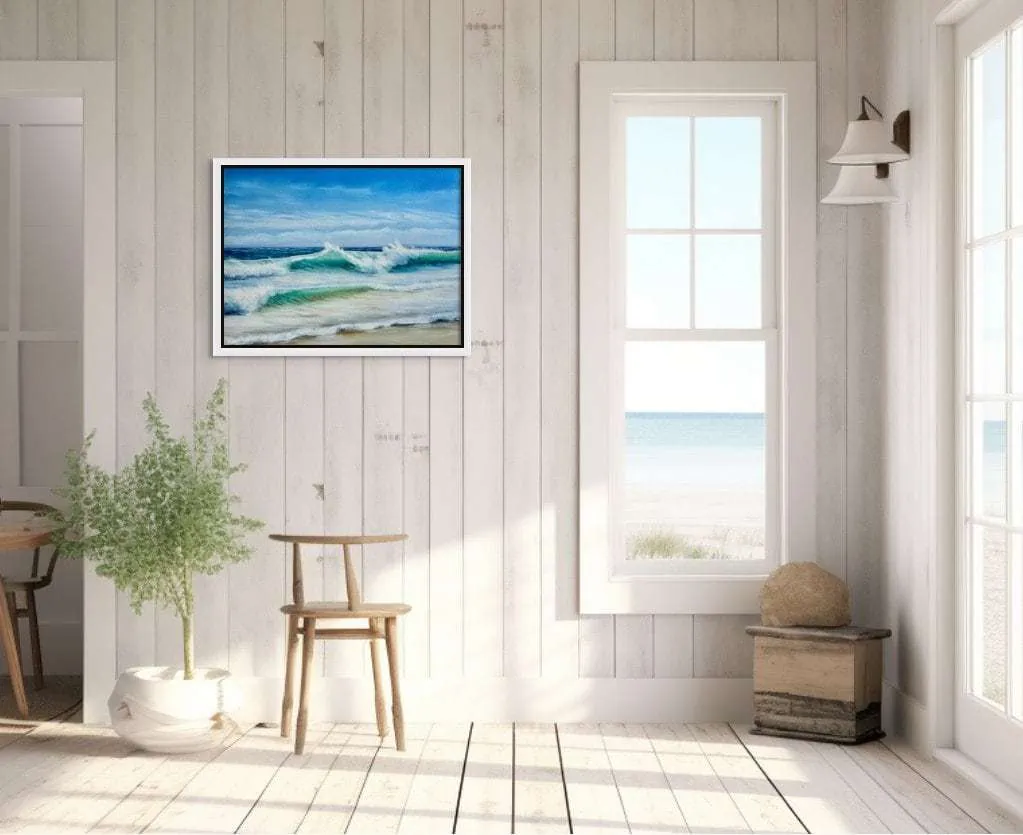 Beach Waves painting in a beach house setting